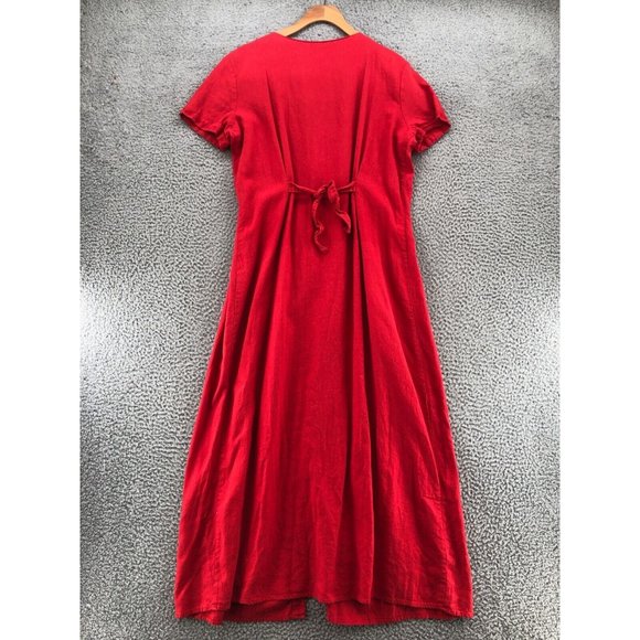 Vintage Robbie Bee Dress Womens 10 Red Linen Kaftan Midi Shirt Dress Button Up - Picture 3 of 10